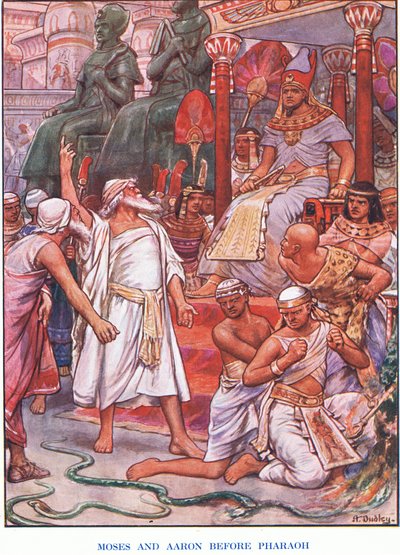 Mojżesz i Aaron przed faraonem (kolor lito) autorstwa Robert Ambrose Dudley