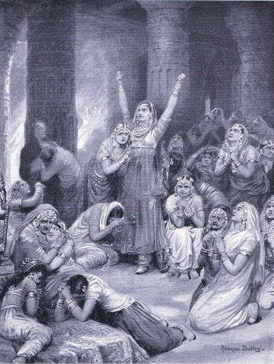 Rajput ceremonia Jakhur (holokaust) 1567 AD (litografia) autorstwa Robert Ambrose Dudley