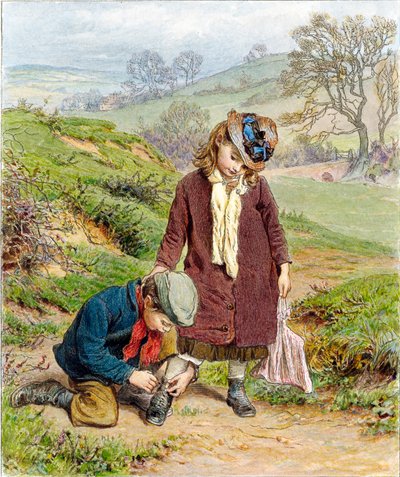 Brat wiążący but swojej siostry, wyd. 1854. autorstwa Robert Barnes