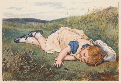 Dziewczynka zafascynowana chrząszczem (kolorowa litografia) autorstwa Robert Barnes