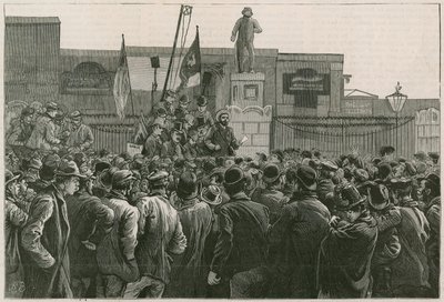 Wielki strajk robotników doków na East Endzie: John Burns przemawia do strajkujących u bram doków East i West India autorstwa Robert Barnes
