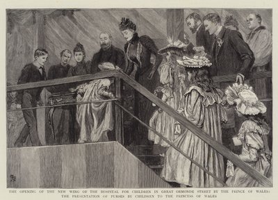 Otwarcie nowego skrzydła szpitala dla dzieci przy Great Ormond Street przez księcia Walii, przekazanie torebek przez dzieci księżnej Walii autorstwa Robert Barnes