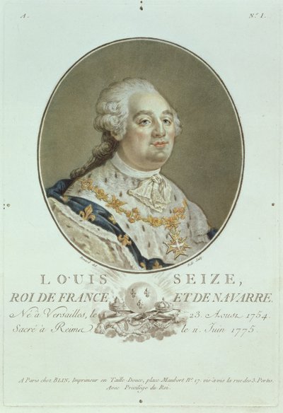 Portret Ludwika XVI (1754-93) z „Portraits des Grands Hommes Illustres”, grawerowany przez Ride (ręcznie barwiony grawerunek) autorstwa Robert Benard