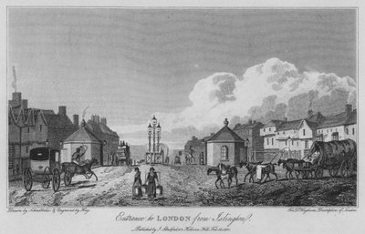 Wejście do Londynu z Islington (grawerowanie) autorstwa Robert Blemell (after) Schnebbelie