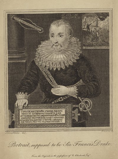 Francis Drake (grawerowanie) autorstwa Robert Blemell (after) Schnebbelie