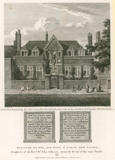 Szkoły założone przez wielebnego Ralpha Davenanta, rektora parafii St Mary, Whitechapel autorstwa Robert Blemell Schnebbelie