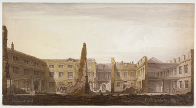 Blackwell Hall podczas rozbiórki, City of London, 1819 autorstwa Robert Blemmell Schnebbelie