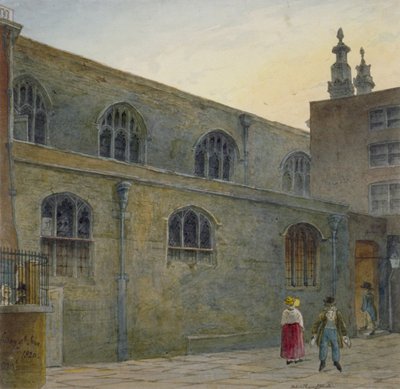 Północna strona kaplicy Guildhall przedstawiająca wejście do Cutthroat Alley, City of London, 1820 autorstwa Robert Blemmell Schnebbelie