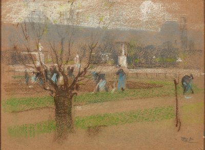 Sadzenie cebul w ogrodach Tuileries, Paryż (pastel) autorstwa Robert Brough