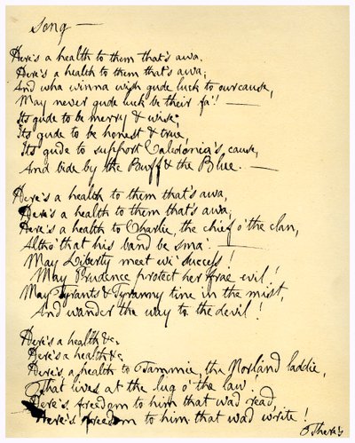 Oto zdrowie dla nich to awa, c1792. autorstwa Robert Burns