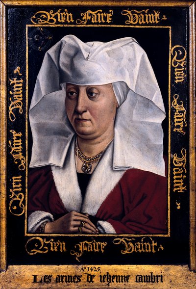 "Portret Marie De Pacy" Obraz Roberta Campina, mistrza Flemalle (1378-1444) 1415-1440 Tournai. Muzeum Sztuk Pięknych w Belgii autorstwa Robert Campin