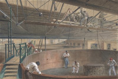 Zwijanie kabla w dużych zbiornikach w zakładach budowy telegrafu..., 1865, 1865. autorstwa Robert Charles Dudley