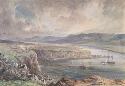Foilhummerum Bay, Valentia, Patrząc z fortu Cromwell: The Caroline and Boats..., 1865-66. autorstwa Robert Charles Dudley