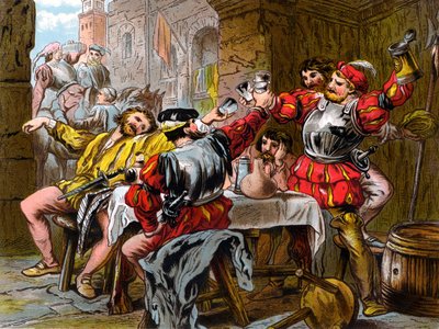 „Pozwól mi brzęczeć Canakinem” Otello, akt II. Scena II. (chromolitografia) autorstwa Robert Charles Dudley