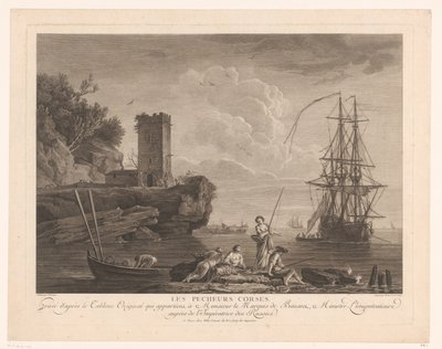 Widok na morze z rybakami Les pecheurs corses. autorstwa Robert Daudet (II) (attributed to)
