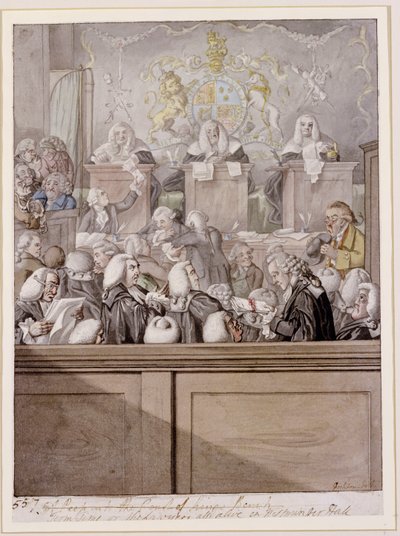 Czas semestru - czyli wszyscy żyjący prawnicy w Westminster Hall (ołówek i w/c na papierze) autorstwa Robert Dighton