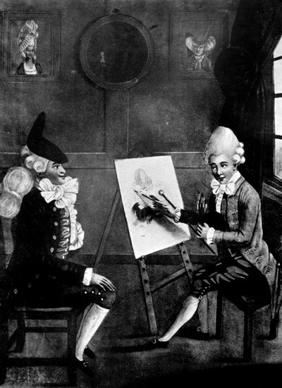 Malarz makaronów, czyli Billy Dimple siedzący do swojego obrazu, 1770 autorstwa Robert Dighton