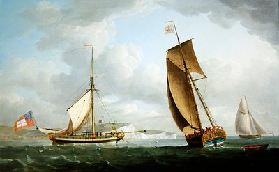 Jacht Trinity House na dwóch pozycjach poza Dover autorstwa Robert Dodd