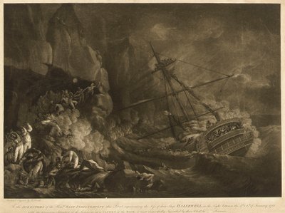 Utrata statku Kompanii Wschodnioindyjskiej "Halsewell" w nocy z 5 na 6 stycznia 1786 r., ok. 1786 r. (akwatinta, akwaforta) autorstwa Robert Dodd