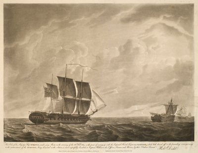 Ten widok przedstawia okręt Jego Królewskiej Mości EUROTAS, pod masztami jury, rankiem 26 lutego 1814 r. w momencie zbliżania się do cesarskiej francuskiej fregaty LA CLORINDE, która odpłynęła poprzedniego wieczoru; ze względu na okoliczność, że autorstwa Robert Dodd