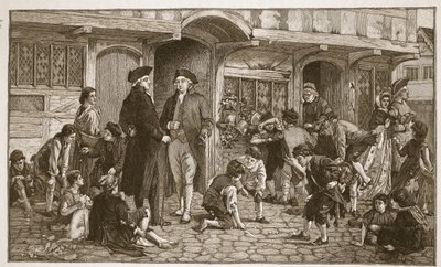 Pochodzenie szkółek niedzielnych: Hare Lane, Gloucester, 1780, ilustracja z „Kościoła anglikańskiego: historia dla ludu” autorstwa H.D.M. Spence-Jones, wyd. ok. 1910 (zdjęcie w sepii) autorstwa Robert Dowling