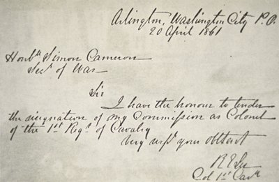 List Roberta E. Lee o rezygnacji z armii federalnej, 20 kwietnia autorstwa Robert E. Lee
