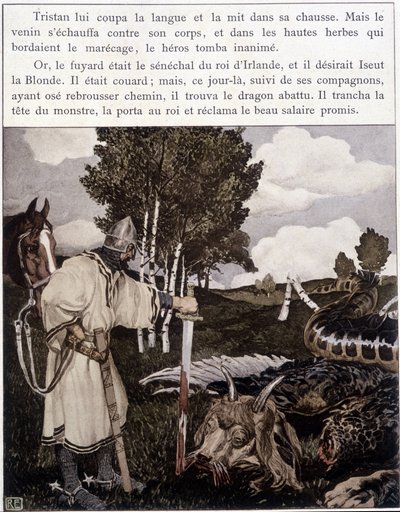 Tristan w pobliżu martwego smoka - w „Le Roman de Tristan et Iseult” Bédiera ill. Robert Engels, wyd. Sztuki, Paryż autorstwa Robert Engels