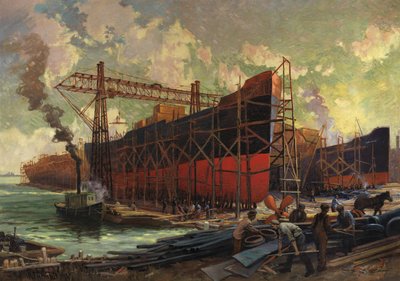 Budowa statków w zatoce Ashbridges, Toronto, 1918 r. autorstwa Robert Ford Gagen