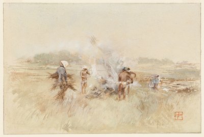 Przy pracy, układając chrust na tlących się ogniskach autorstwa Robert Frederick Blum