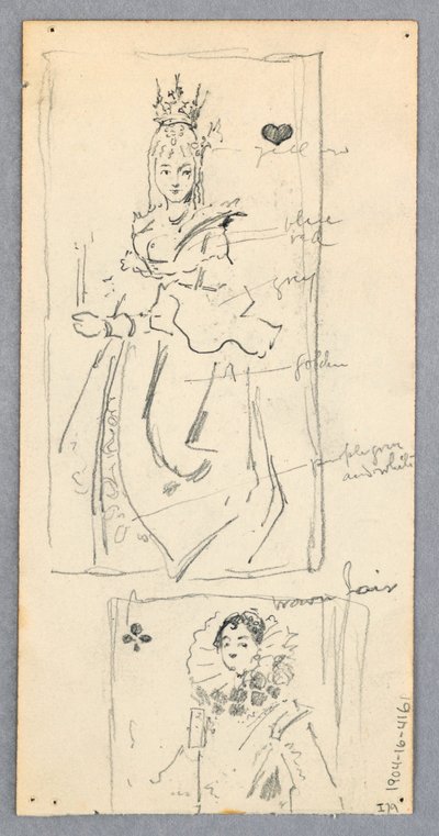 Rysunek, Scena uliczna, Włochy (recto); Dwa oprawione widoki kobiet na kartach do gry (verso), 1882 r. autorstwa Robert Frederick Blum