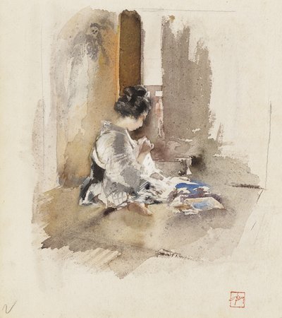 Szycie japońskiej dziewczyny, 1890 autorstwa Robert Frederick Blum