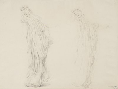 Studium dwóch postaci kobiecych do muralu Moods to Music, 1893-95 (grafit z żółtym ołówkiem na kremowym papierze) autorstwa Robert Frederick Blum