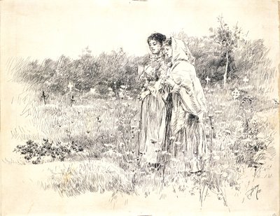 Dwie dziewczęta stojące przed grobem autorstwa Robert Frederick Blum