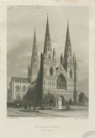 Katedra w Lichfield - Front Zachodni: staloryt, bd [c 1835-1842] (druk) autorstwa Robert Garland