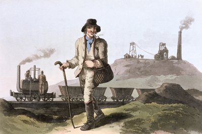 Lokomotywa parowa Blenkinsop w kopalni Middleton niedaleko Leeds, West Yorkshire, 1814 autorstwa Robert Havell