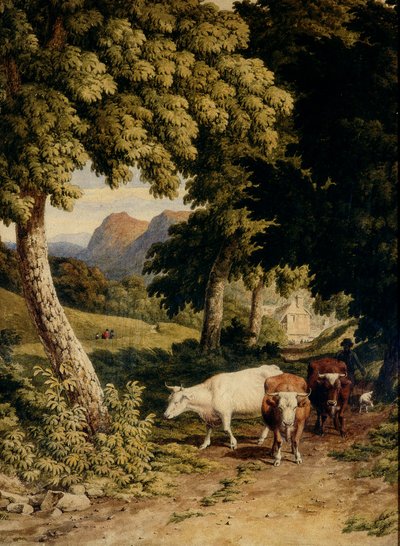 Pejzaż z bydłem i pasterzem, 1810 (wc na papierze tkanym) autorstwa Robert Hills