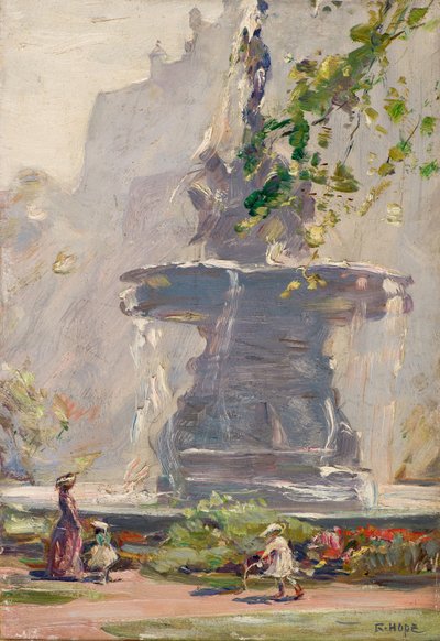 Fontanna, Princes Street Gardens, Edynburg (olej na pokładzie) autorstwa Robert Hope