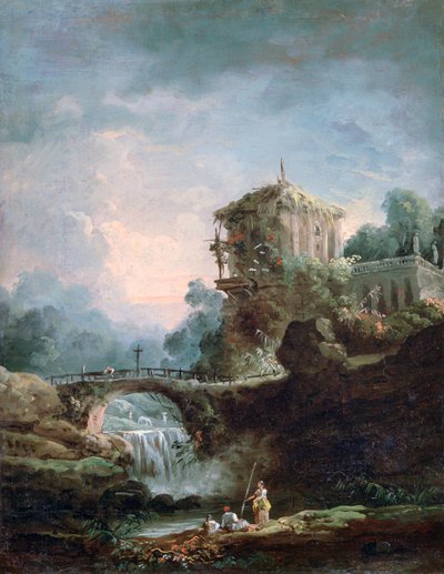 „Krajobraz z wodospadem”, c1750-1808 autorstwa Robert Hubert