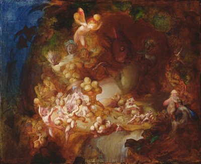Elfy Titiany rabujące gniazdo wiewiórki, 1854 autorstwa Robert Huskisson