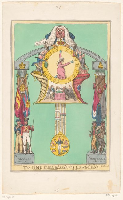 Zegar z królową na tarczy, 1820 Kawałek czasu! i przebiegły Jack z obu stron autorstwa Robert Isaac Cruikshank
