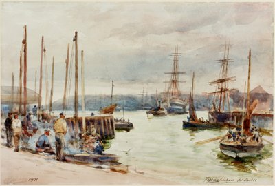 Przystań rybacka, North Shields (ołówek i akwarela na papierze) autorstwa Robert Jobling