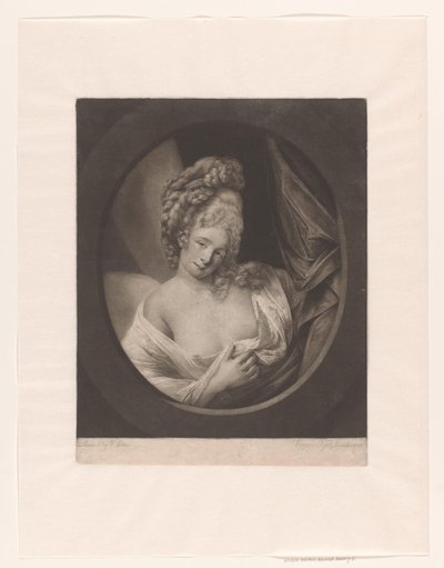 Portret kobiety z częściowo zakrytym dekoltem w buduarze, prawdopodobnie Catherine Bampfylde autorstwa Robert John Dunkarton