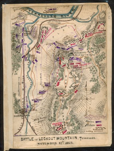 Bitwa pod Lookout Mountain, Tennessee, 24 listopada 1863 r. LOC gvhs01.vhs00173 autorstwa Robert Knox Sneden