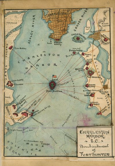 Charleston Harbor S.C. Bombardowanie fortu Sumter. LOC gvhs01.vhs00058 autorstwa Robert Knox Sneden