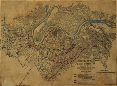 Chattanooga Plan bitwy między siłami gen. Granta i Braxtona Bragga, stoczonej w dniach 24-5 listopada 1863 r. LOC gvhs01.vhs00275 autorstwa Robert Knox Sneden