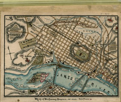 Mapa Richmond w stanie Wirginia... 1863 r. LOC gvhs01.vhs00051 autorstwa Robert Knox Sneden
