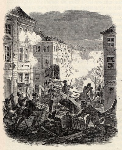 Barykada walcząca w ratuszu Cölln w Berlinie w nocy z 18 na 19 marca 1848 r. autorstwa Robert Kretschmer