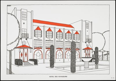 Hotel des Voyageurs, z Une Cite Moderne, Rysunki Rob Mallet-Stevens Architecte, 1987 (opublikowane) autorstwa Robert Mallet Stevens