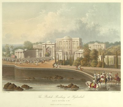 Brytyjska rezydencja w Hyderabadzie, narysowana w 1813 r. autorstwa Robert Melville Grindlay