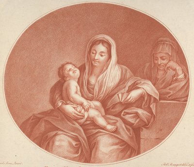 Dziewica siedząca z Dzieciątkiem śpiącym na jej kolanach, św. Elżbieta po prawej, an..., 1776. autorstwa Robert Menageot